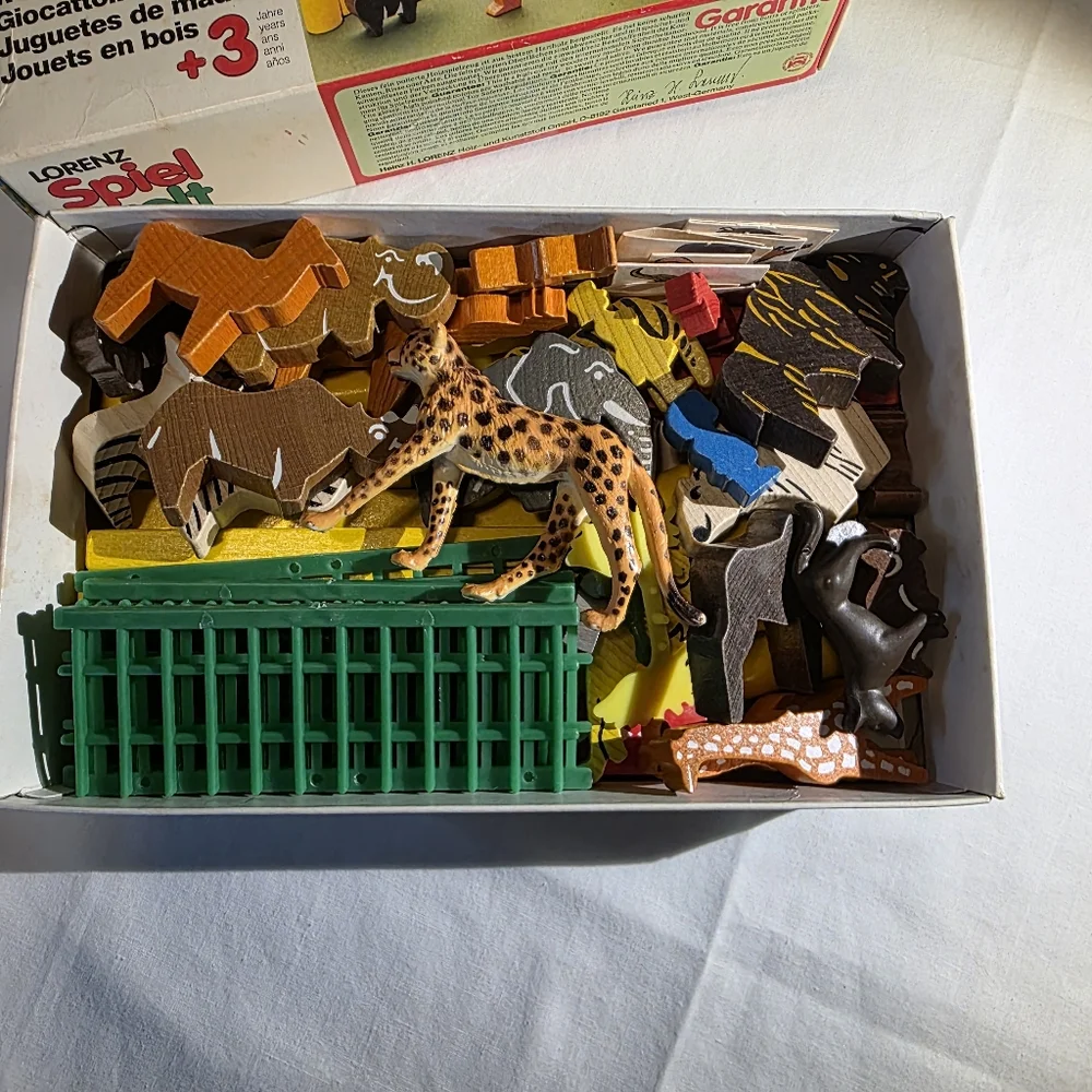 Vintage Lorenz Spiel Welt Wooden Zoo Set West Germany Tierpark Wood Toy Animals